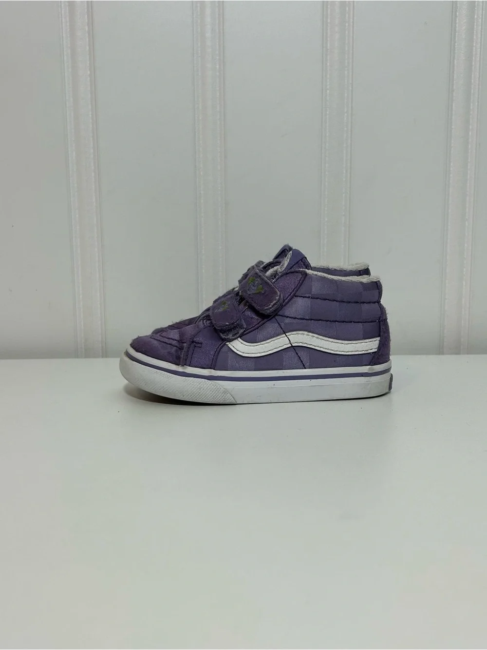 Vans sk8 hi toddler purple checkerboard strap satin